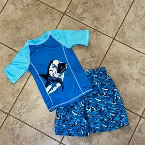 O’Rageous Shark Swim Trunks and Rash Guard Top with Bonus Rash Guard